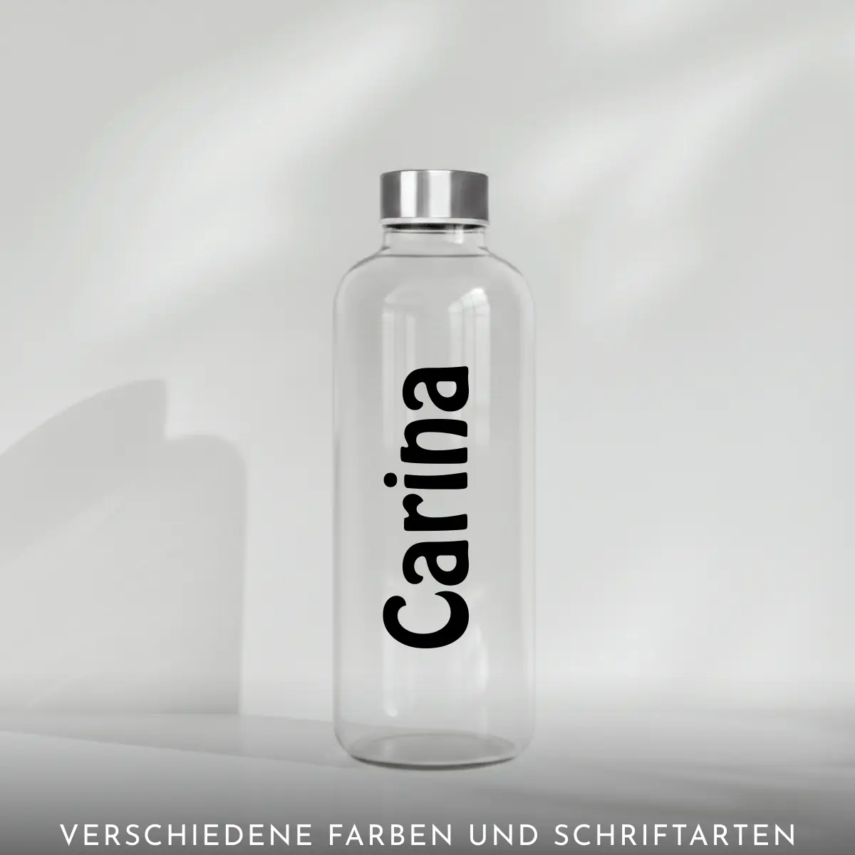 Personalisierte Glasflasche mit Wunschnamen | 1 Liter - Edelstahldeckel