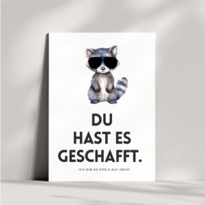 Du hast es geschafft Glückwunschkarte | Waschbär