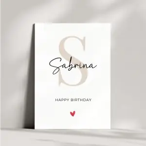 Personalisierte Geburtstagskarte mit Initiale und Name