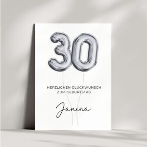 Personalisierte Geburtstagskarte Zahlenballons | Wunschzahl & Wunschname