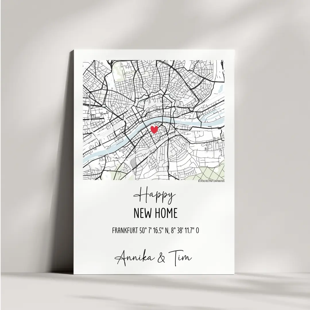 Personalisierte Karte zum Einzug | Stadtplan mit Koordinaten