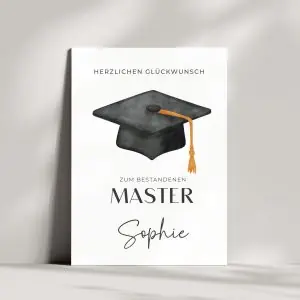 Glückwunschkarte zum Master – Personalisiert mit Wunschnamen | Absolventenhut