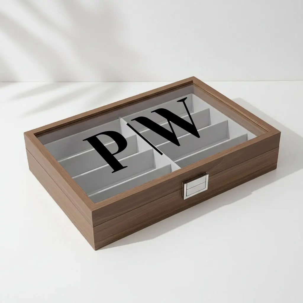 Personalisierter Brillenkoffer für 8 Brillen und Sonnenbrillen in Holz-Optik mit Wunschnamen