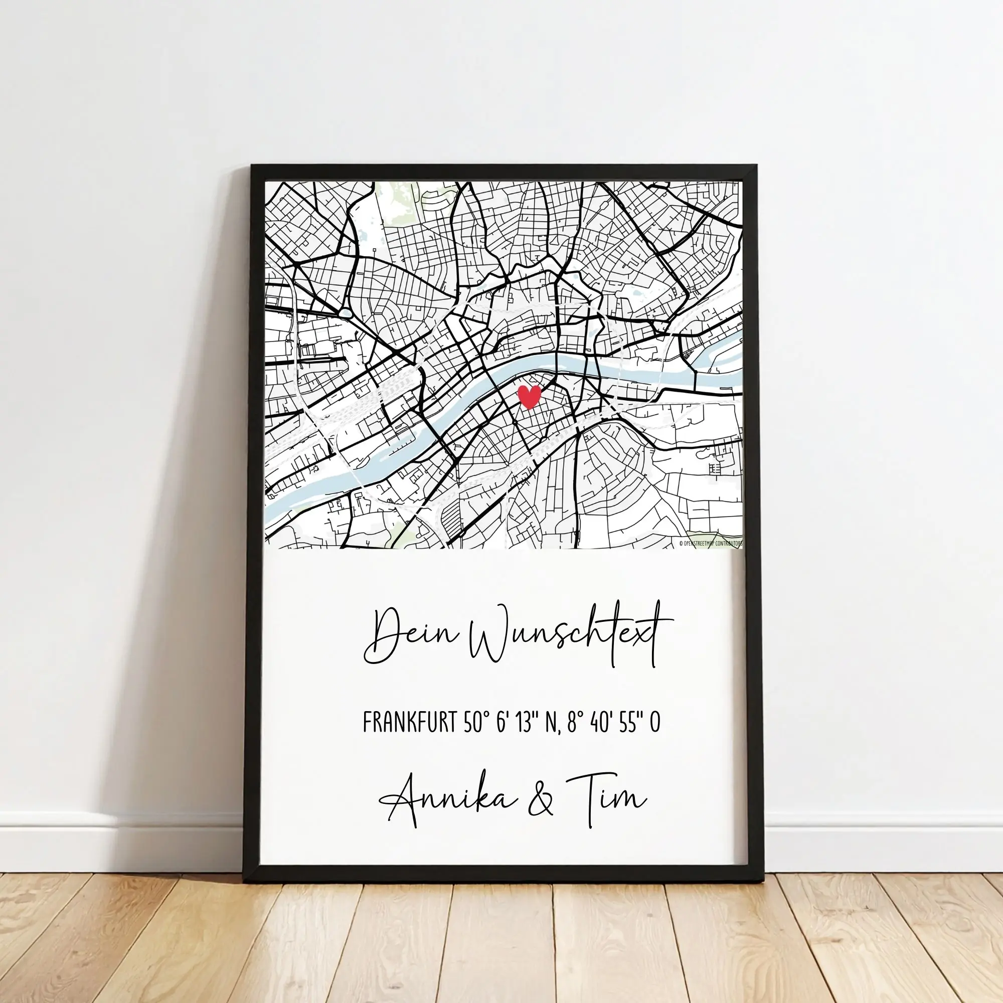 Personalisiertes Poster mit Wunschtext, Stadtplan, Koordinaten & Namen