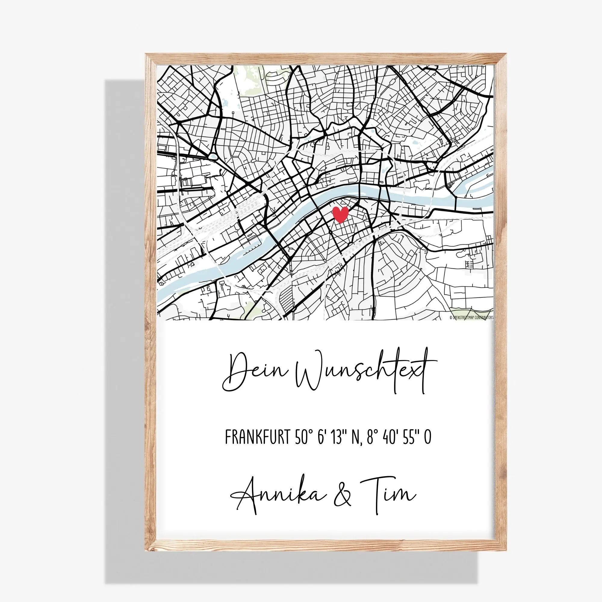 Personalisiertes Poster mit Wunschtext, Stadtplan, Koordinaten & Namen