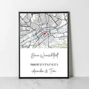 Personalisiertes Poster mit Wunschtext, Stadtplan, Koordinaten & Namen