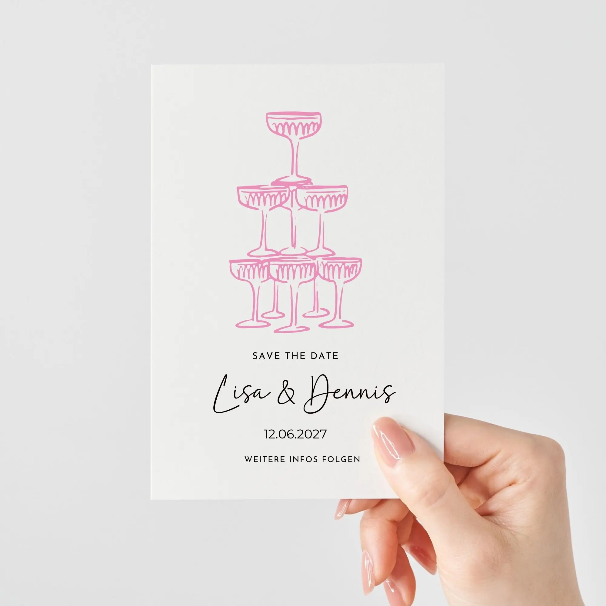 Save the Date Karte | Rosa Champagner-Turm