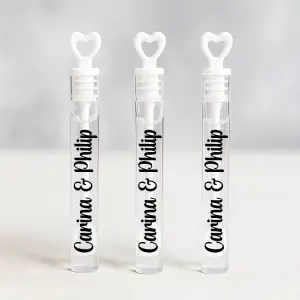 10er Set personalisierte Seifenblasen Röhrchen Wedding Bubbles Hochzeit Gastgeschenke Herz Weiß