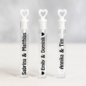 Personalisierte Seifenblasen Röhrchen Wedding Bubbles Hochzeit Gastgeschenke Herz Weiß