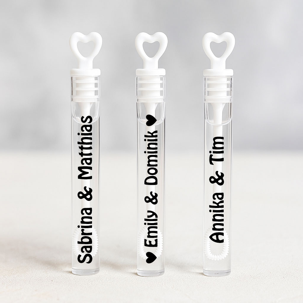 Personalisierte Seifenblasen Röhrchen Wedding Bubbles Hochzeit Gastgeschenke Herz Weiß
