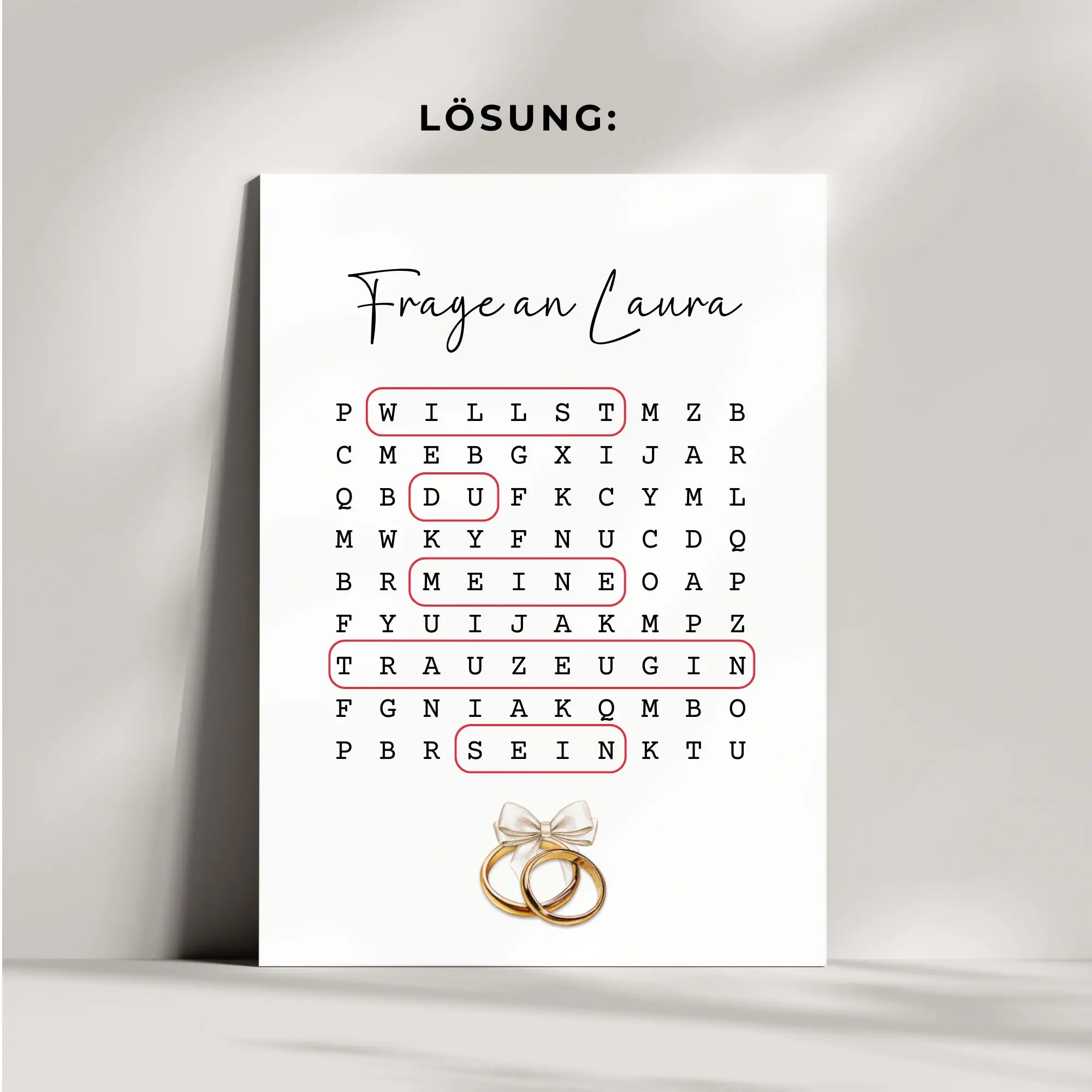 Trauzeugin Frage Karte mit Wunschnamen Buchstabenrätsel | Willst du meine Trauzeugin sein