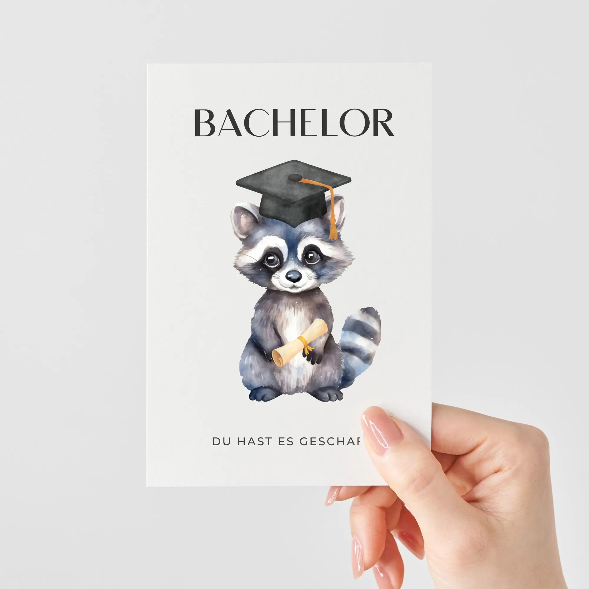 Glückwunschkarte zum Bachelor-Abschluss | Waschbär