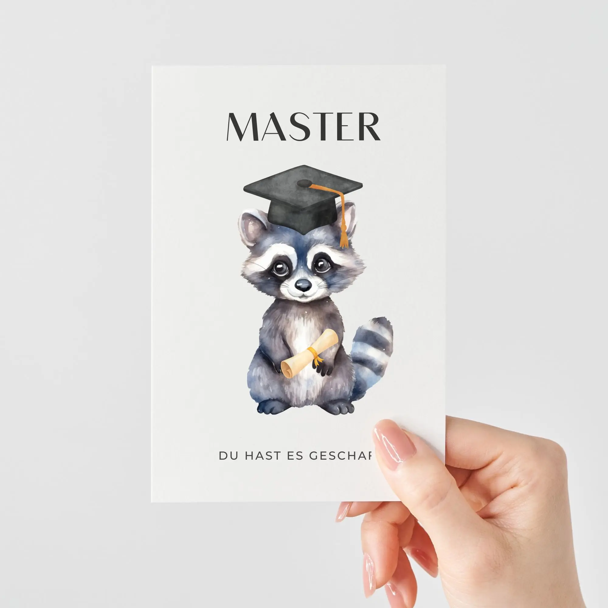 Glückwunschkarte zum Master-Abschluss | Waschbär