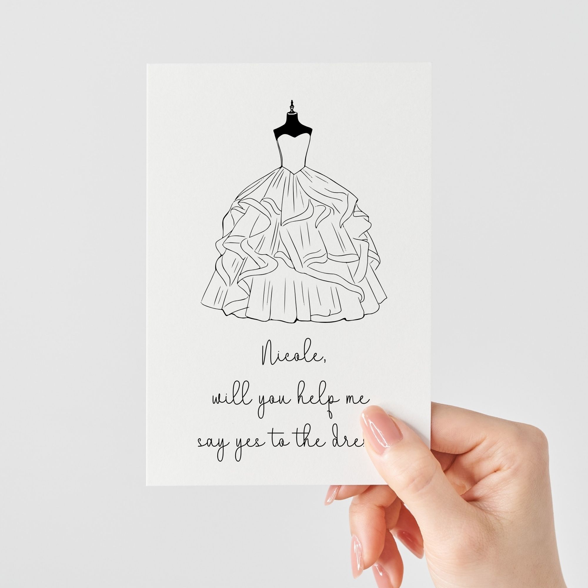Personalisierte Brautkleid Karte | Will you help me say yes to the dress?