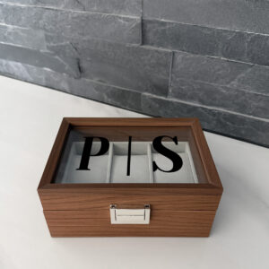 Personalisierter Uhrenkoffer für 3 Armbanduhren in Holz-Optik mit Wunschnamen