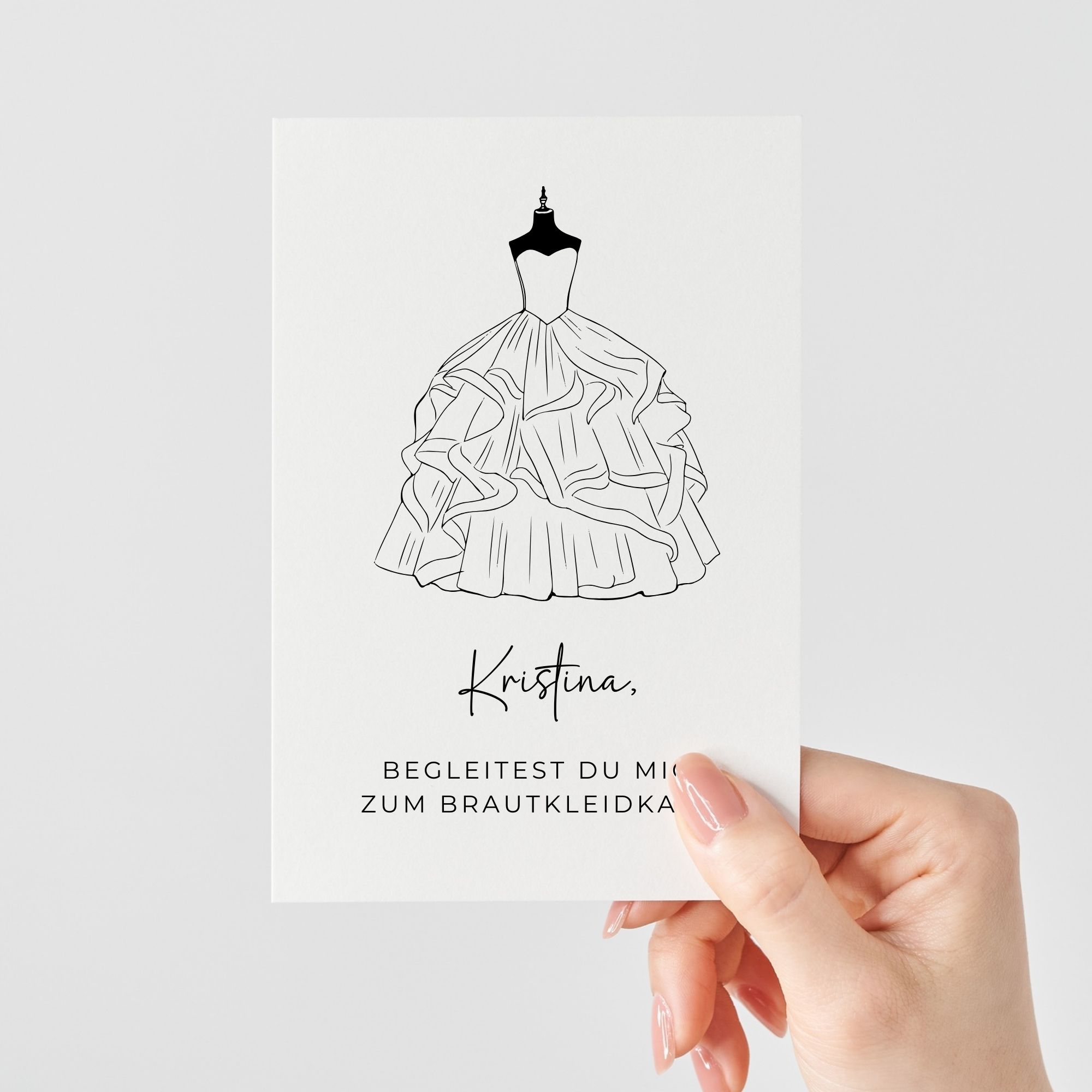 Personalisierte Brautkleid Karte | Begleitest du mich zum Brautkleidkauf?