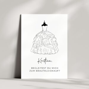 Personalisierte Brautkleid Karte | Begleitest du mich zum Brautkleidkauf?