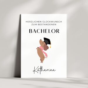 Personalisierte Glückwunschkarte zum Bachelor | Süßer Dackel