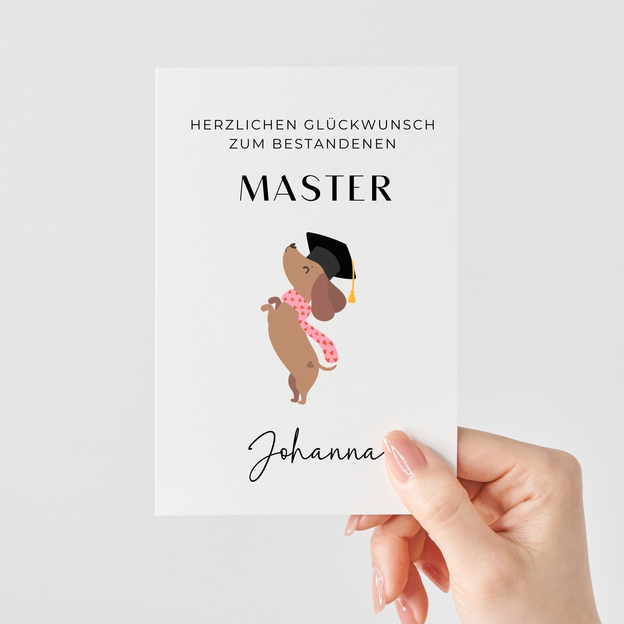 Personalisierte Glückwunschkarte zum Master | Süßer Dackel