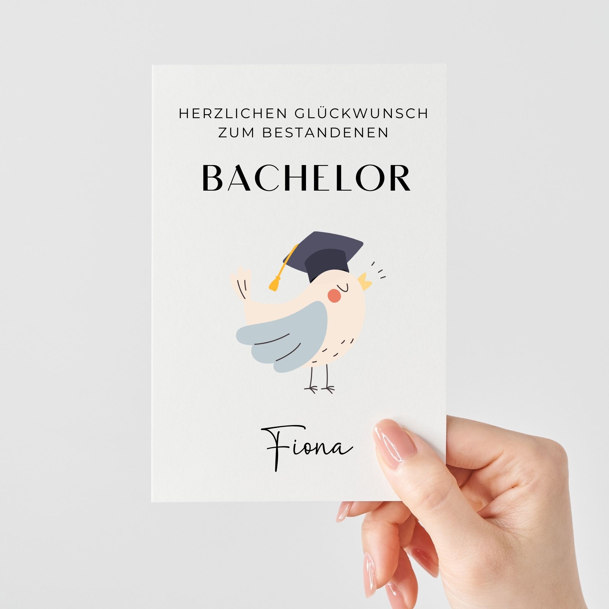Personalisierte Glückwunschkarte zum Bachelor | Süßer Vogel