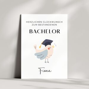 Personalisierte Glückwunschkarte zum Bachelor | Süßer Vogel