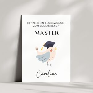 Personalisierte Glückwunschkarte zum Master | Süßer Vogel