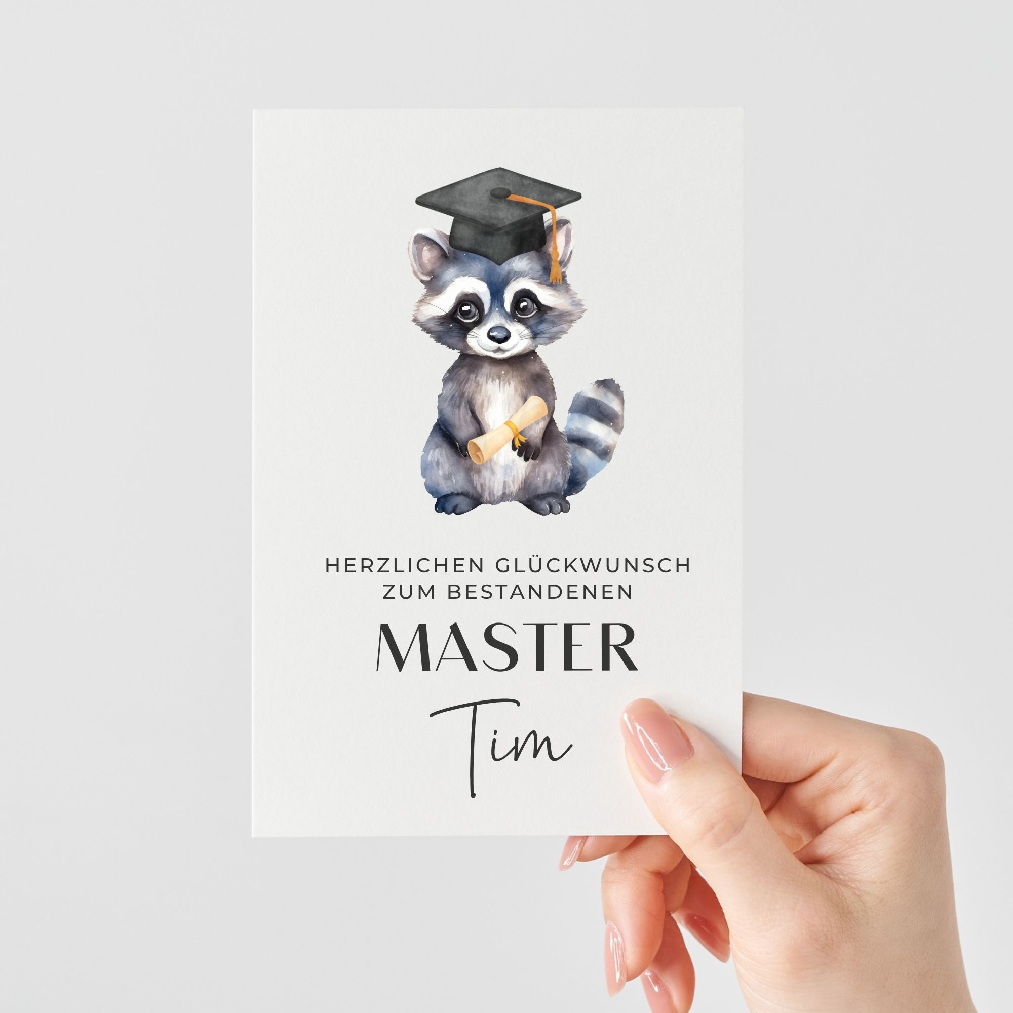 Glückwunschkarte zum Master-Abschluss |  Waschbär