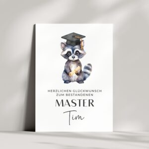 Glückwunschkarte zum Master-Abschluss |  Waschbär