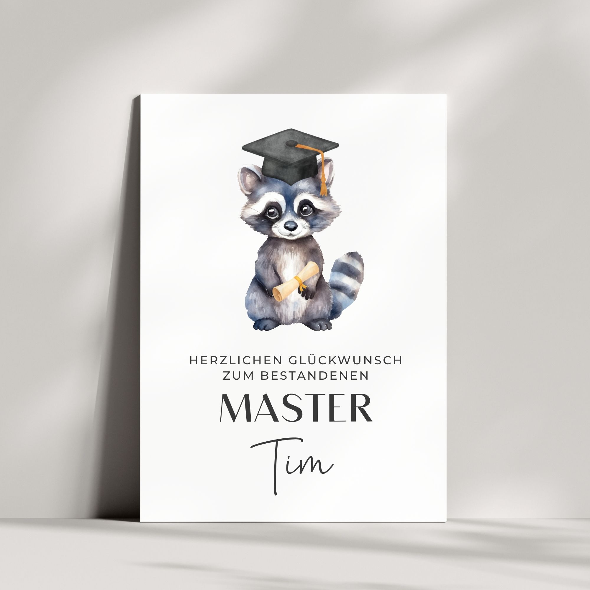 Glückwunschkarte zum Master-Abschluss |  Waschbär