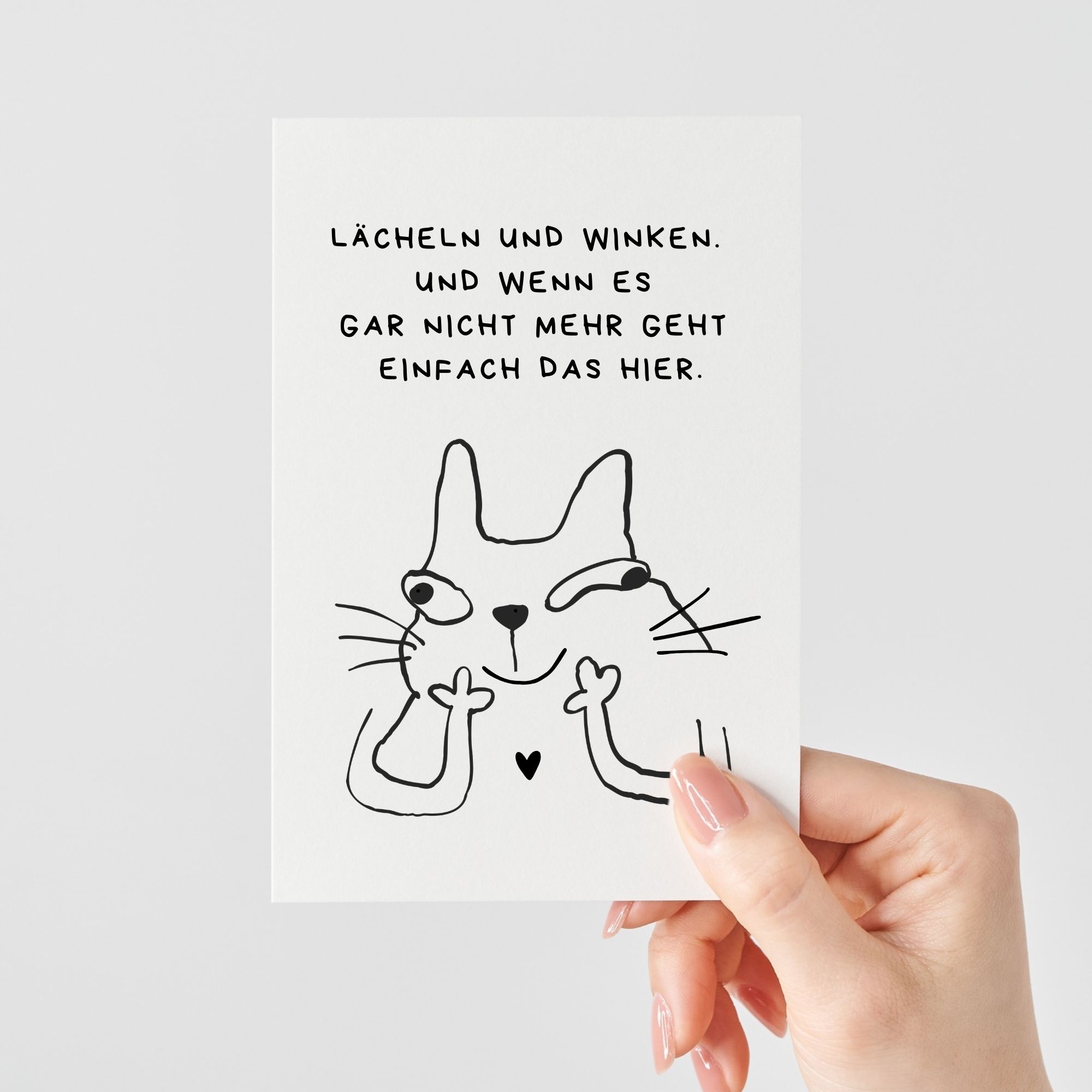 Lustige Grußkarte Katze Mittelfinger | Lächeln und Winken