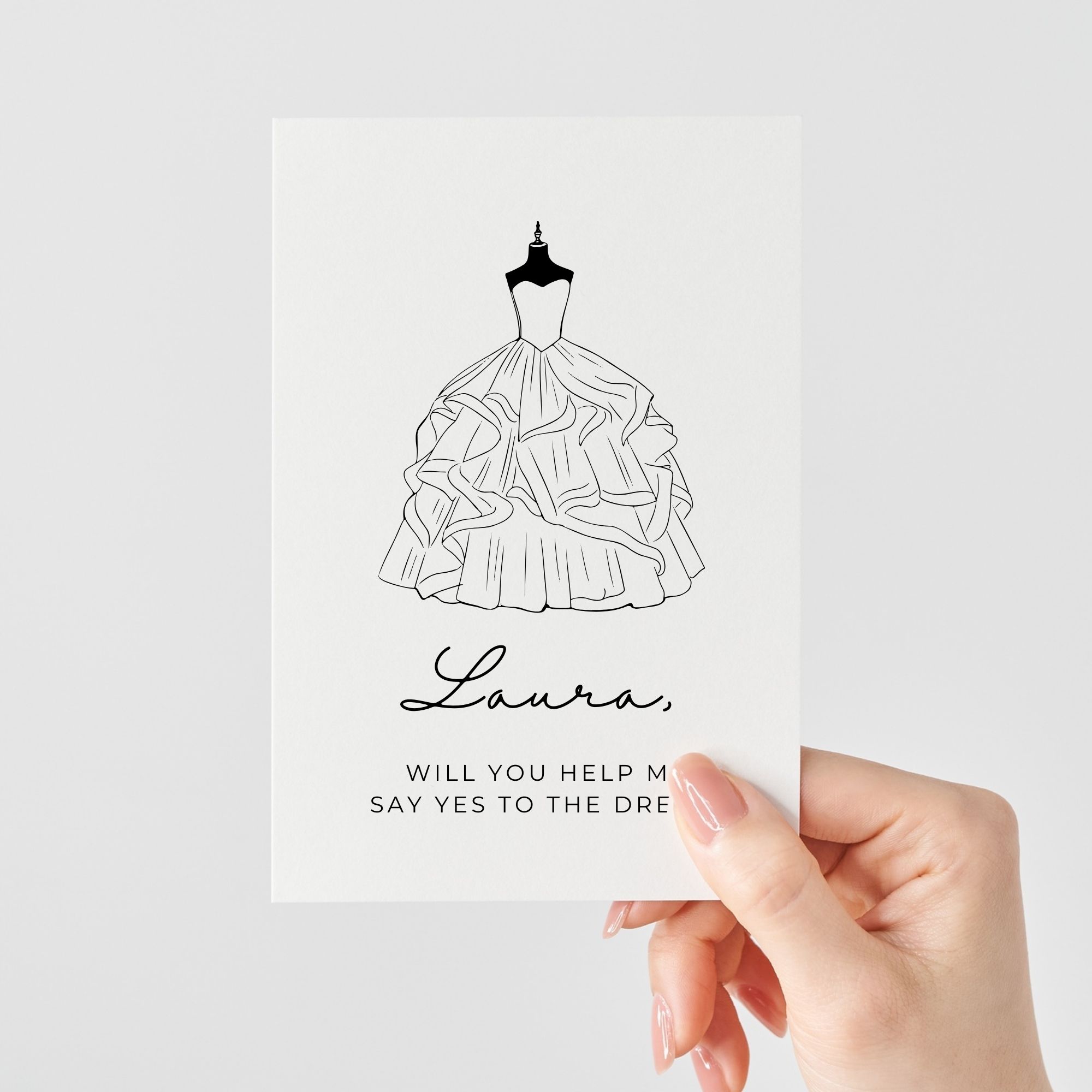 Personalisierte Brautkleid Karte Frage | Will you help me say yes to the dress?