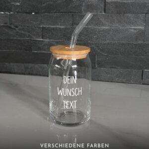 Trinkglas mit deinem Wunschtext | Bambusdeckel