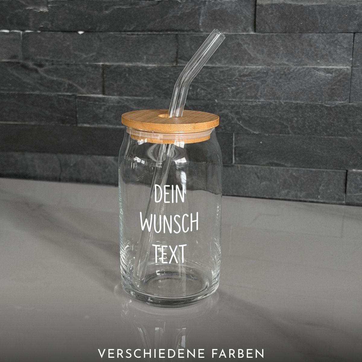 Trinkglas mit deinem Wunschtext | Bambusdeckel