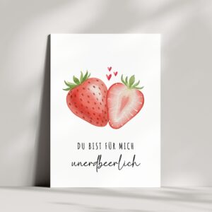 Süße Karte mit Erdbeeren Wortspiel | Du bist für mich unerdbeerlich 🍓
